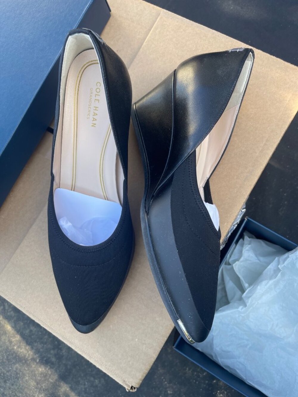 Cole Haan Emory LX Wedge 65mm II Black Pat Stack Leather Size 9B New in Box - Picture 1 of 9
